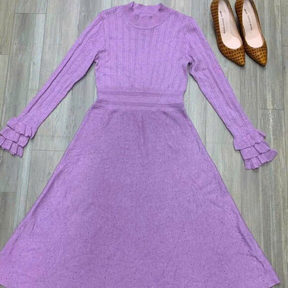 Dresses & Skirts - Lavender Knit Long Sleeve Ruffle Hem Dress
